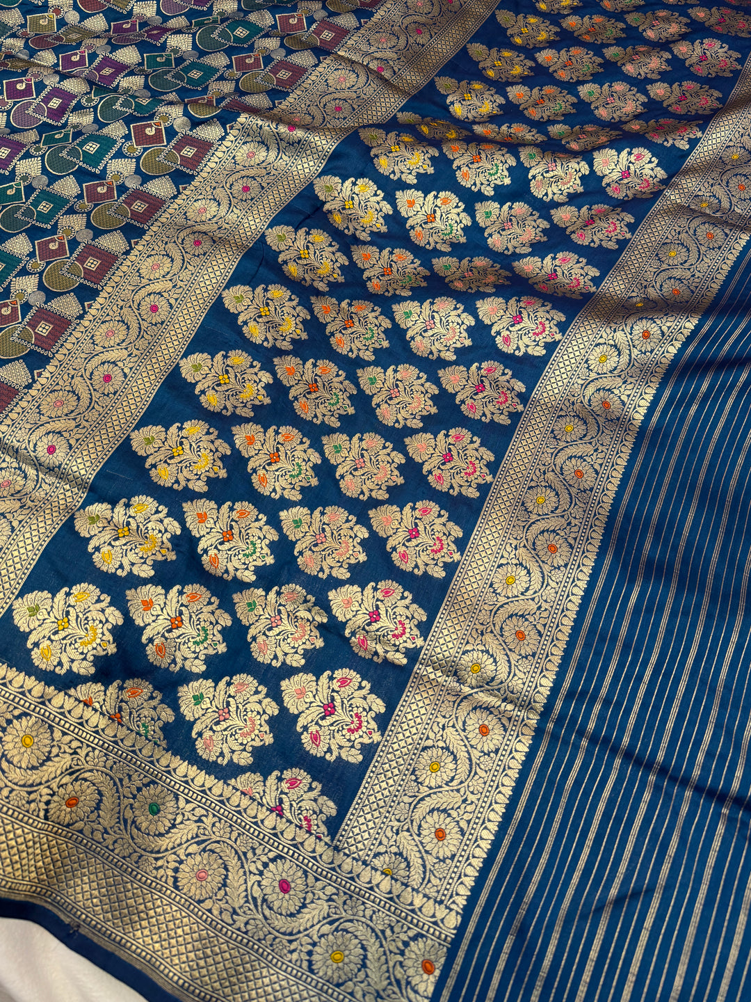 Buy Teal Blue Rangkaat Banarasi Katan Silk Saree 