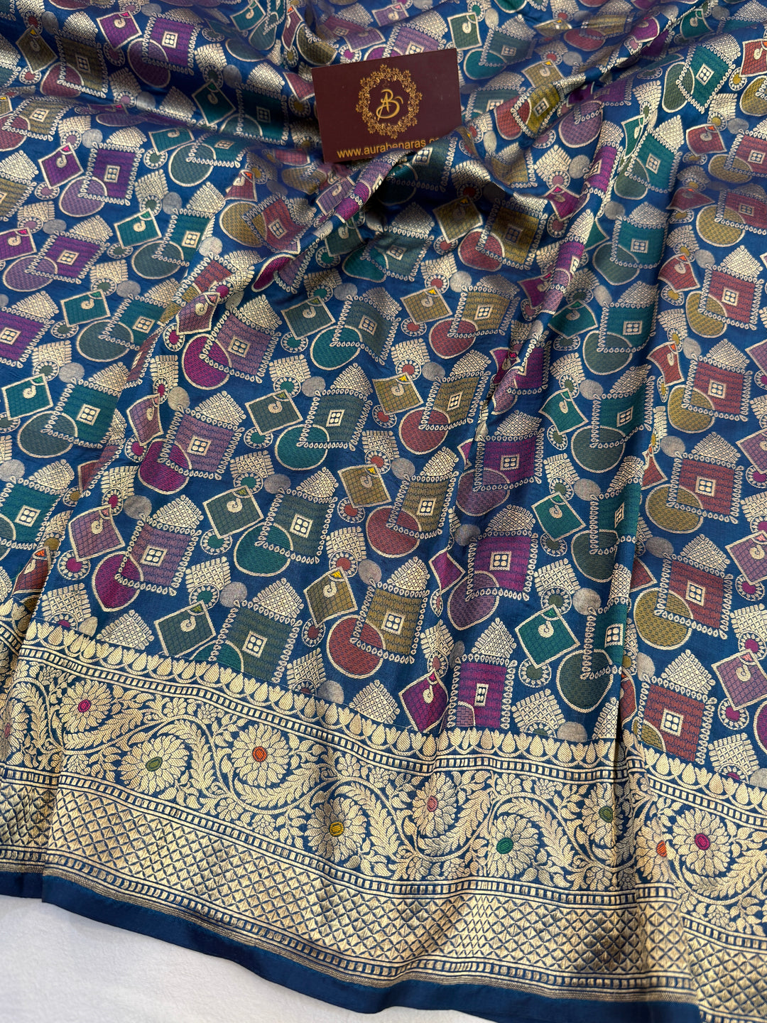 Buy Teal Blue Rangkaat Banarasi Katan Silk Saree 