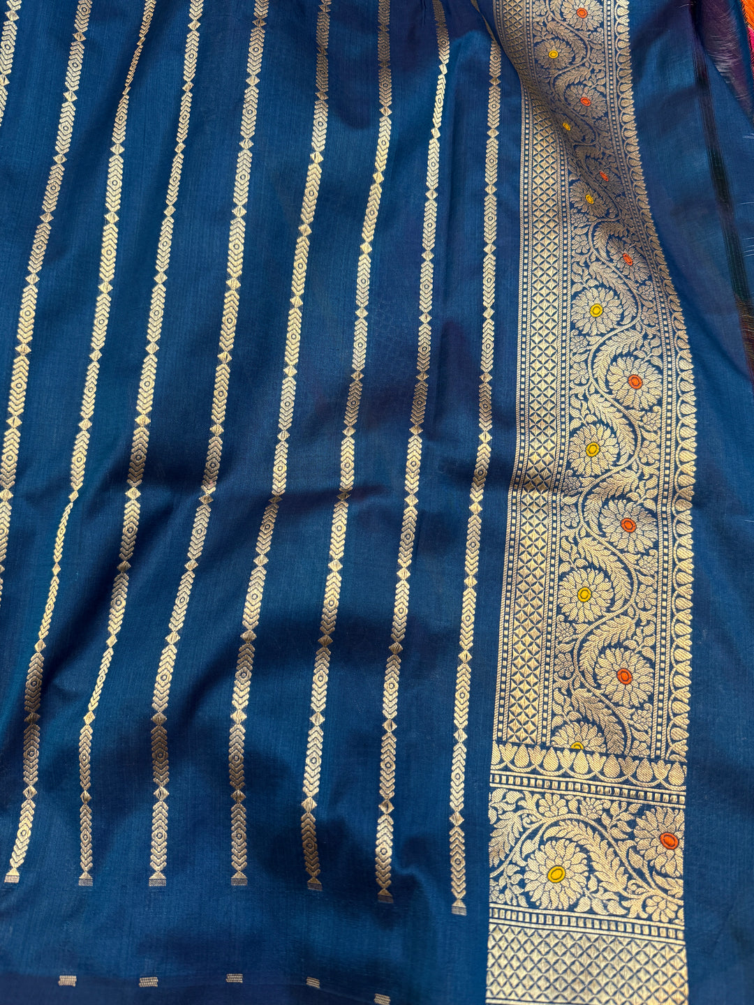 Buy Teal Blue Rangkaat Banarasi Katan Silk Saree 