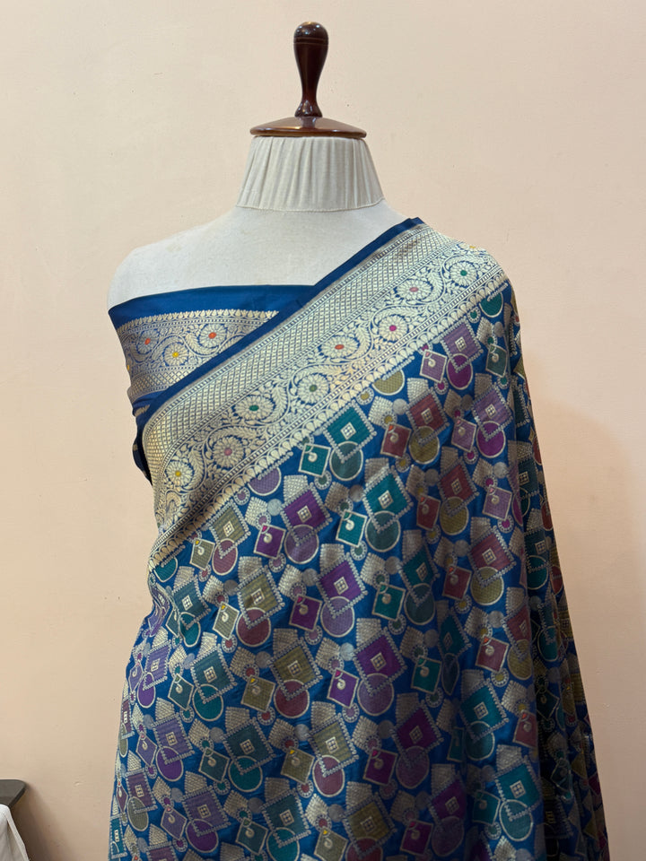 Buy Teal Blue Rangkaat Banarasi Katan Silk Saree 