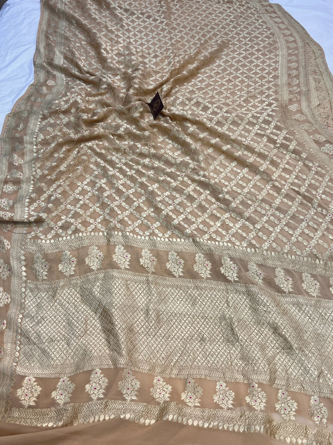 Beige Pure Banarasi Khaddi Georgette Saree