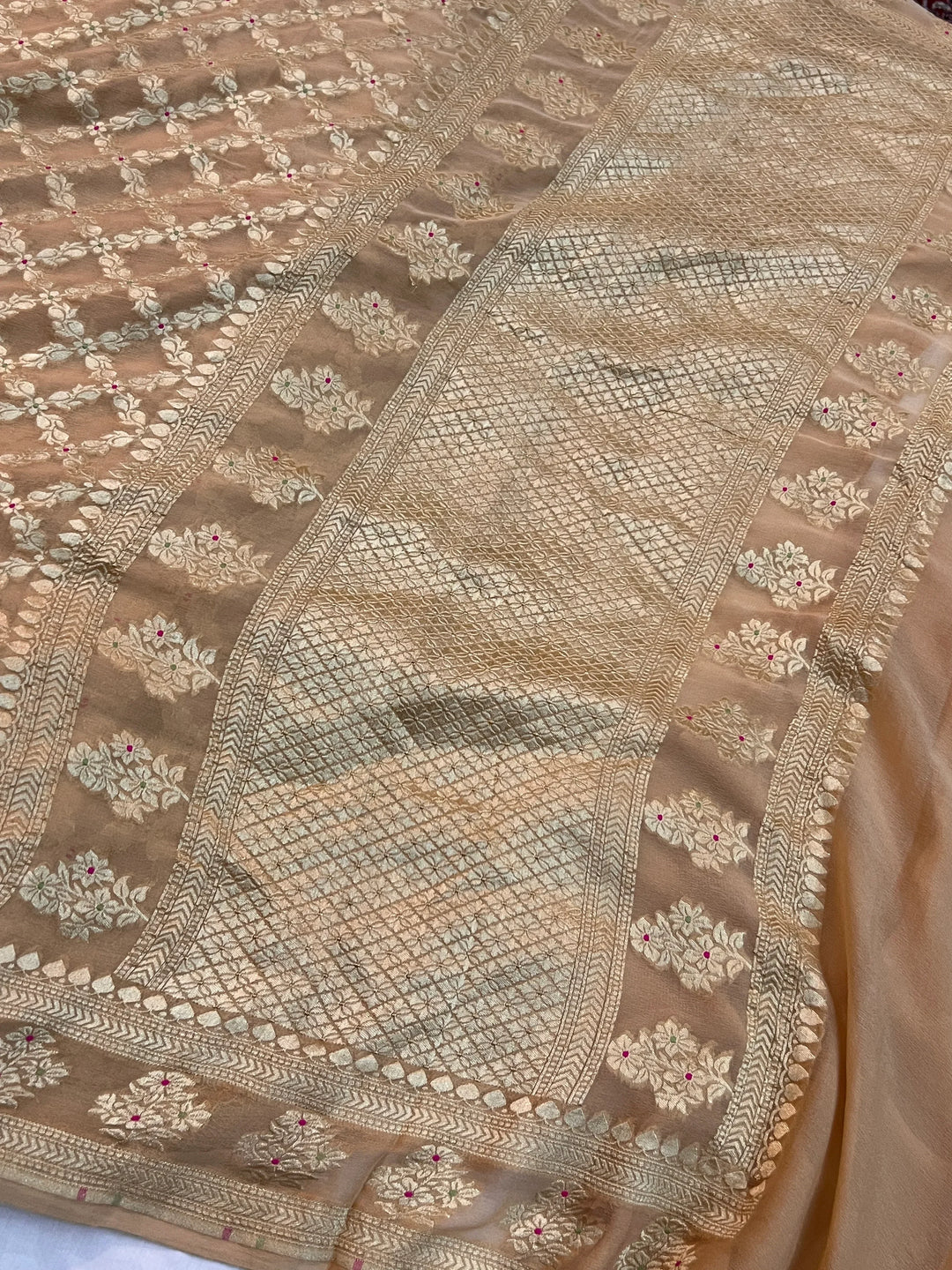 Beige Pure Banarasi Khaddi Georgette Saree