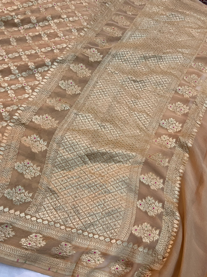 Beige Pure Banarasi Khaddi Georgette Saree