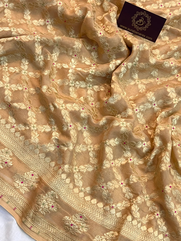Beige Pure Banarasi Khaddi Georgette Saree