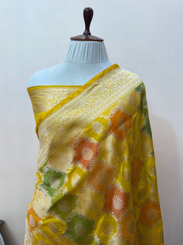 Yellow Rangkaat Pure Katan Silk Banarasi Handloom Saree