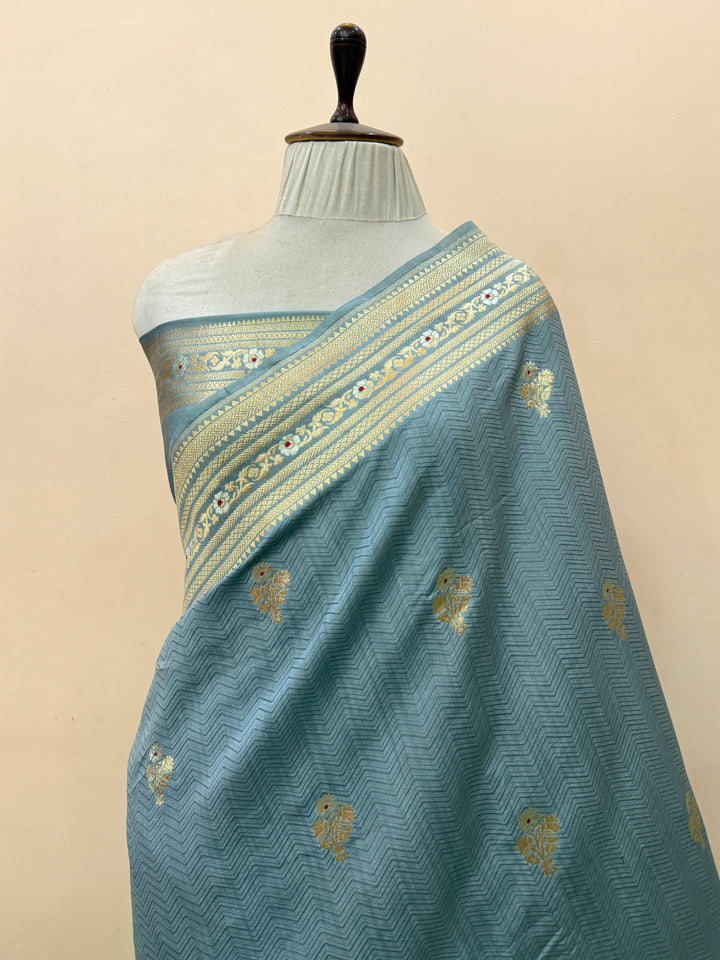 Grey Pure Chiniya Silk Handloom Banarasi Saree