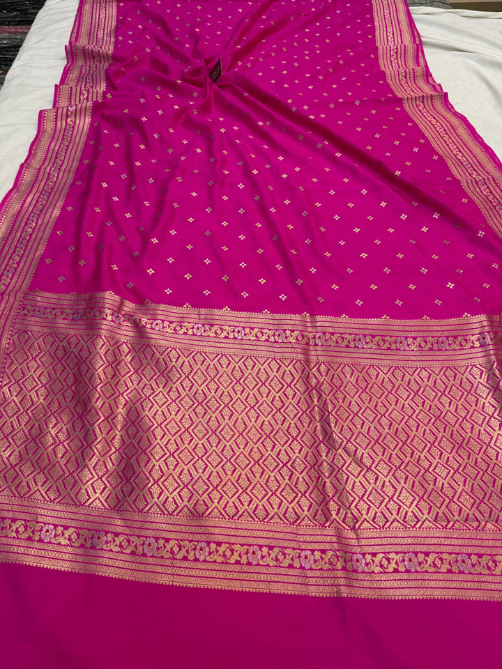 Rani Pink Pure Chiniya Silk Handloom Banarasi Saree