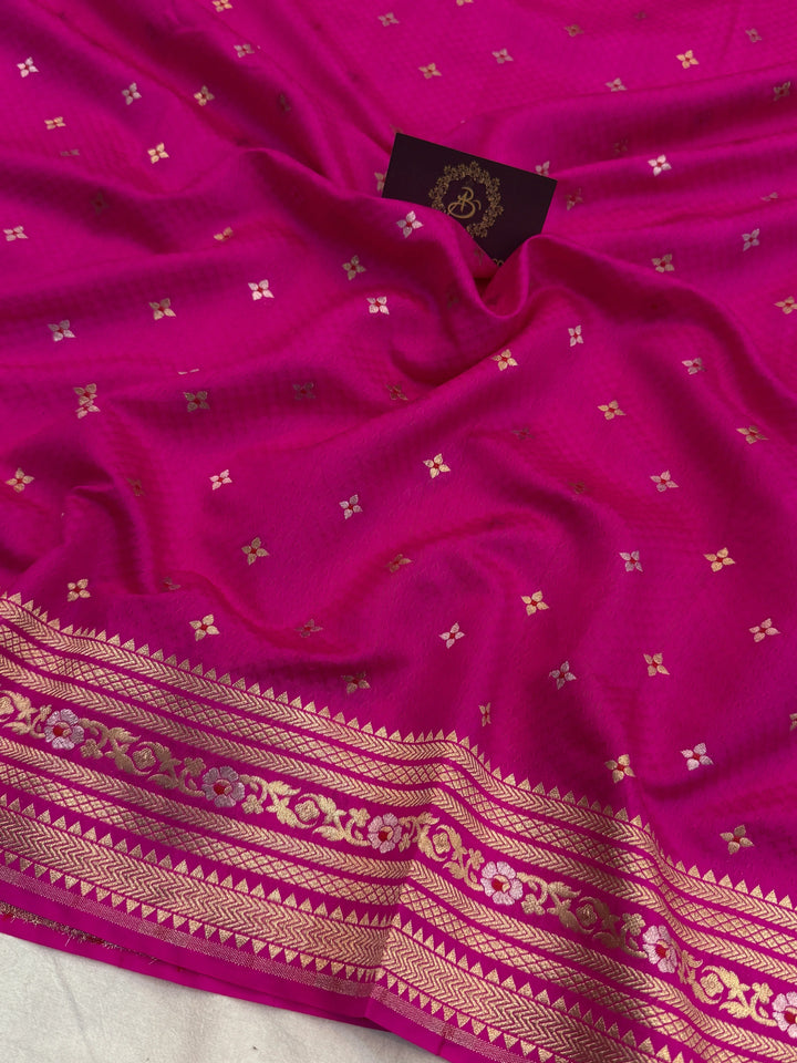 Rani Pink Pure Chiniya Silk Handloom Banarasi Saree
