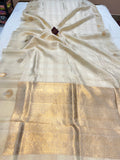 Cream Pure Banarasi Handloom Silk Saree - Aura Benaras