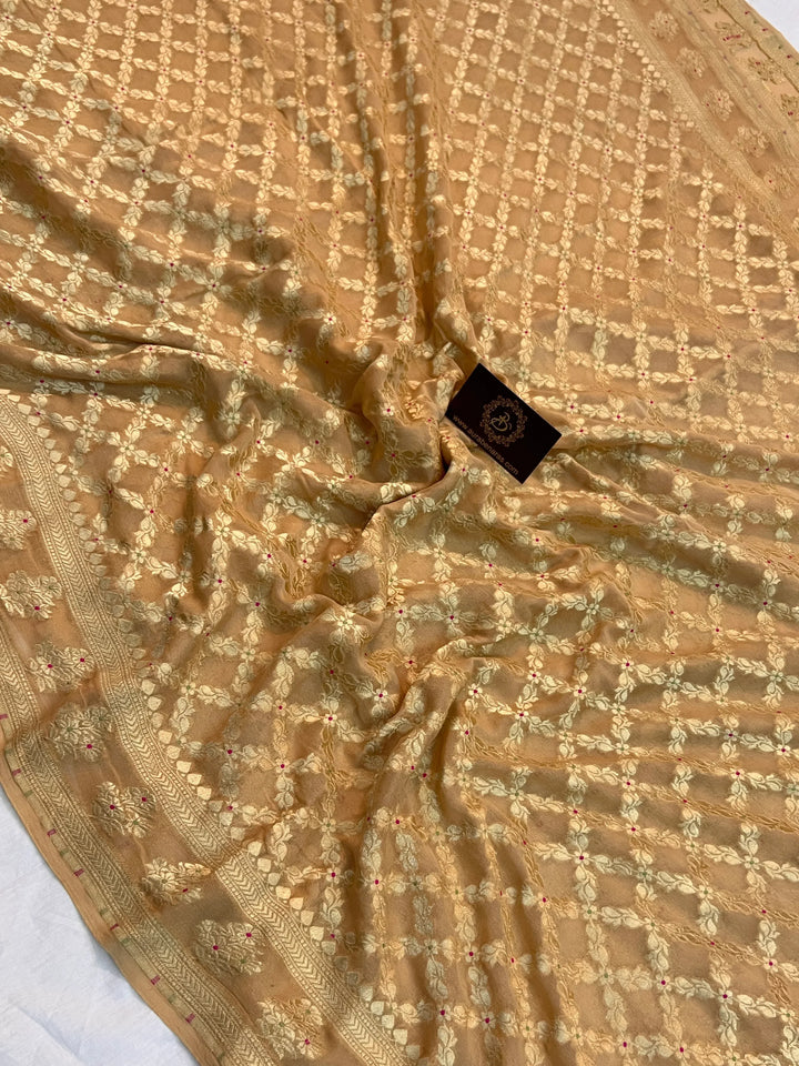 Beige Pure Banarasi Khaddi Georgette Saree