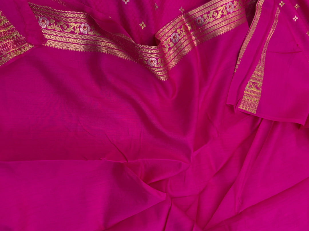 Rani Pink Pure Chiniya Silk Handloom Banarasi Saree