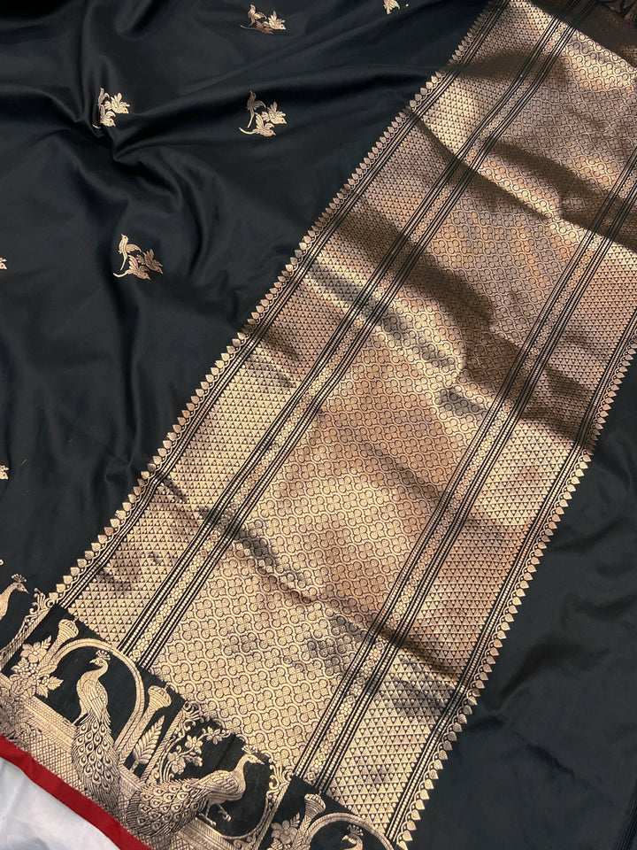 Black Pure Katan Silk Handloom Banarasi Saree