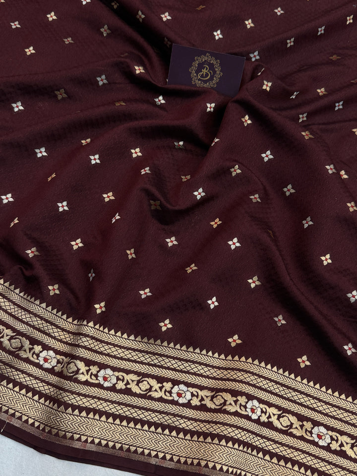 Chocolate Brown Pure Chiniya Silk Handloom Banarasi Saree