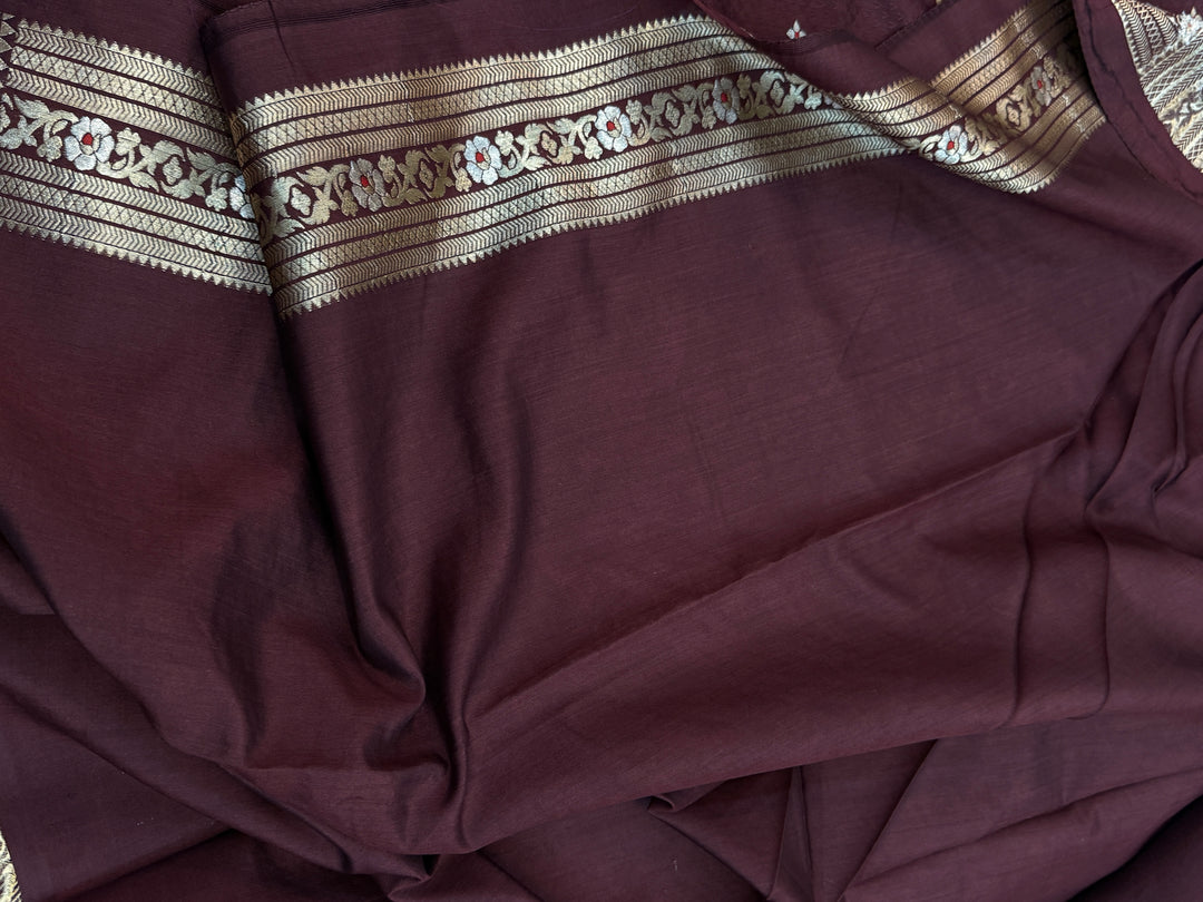 Chocolate Brown Pure Chiniya Silk Handloom Banarasi Saree