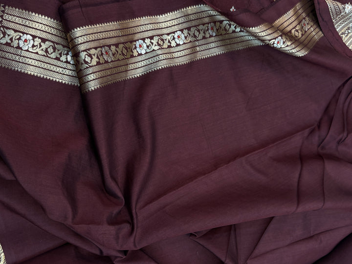 Chocolate Brown Pure Chiniya Silk Handloom Banarasi Saree