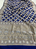 Deep Royal Blue Pure Banarasi Handloom Katan Silk Saree - Aura Benaras