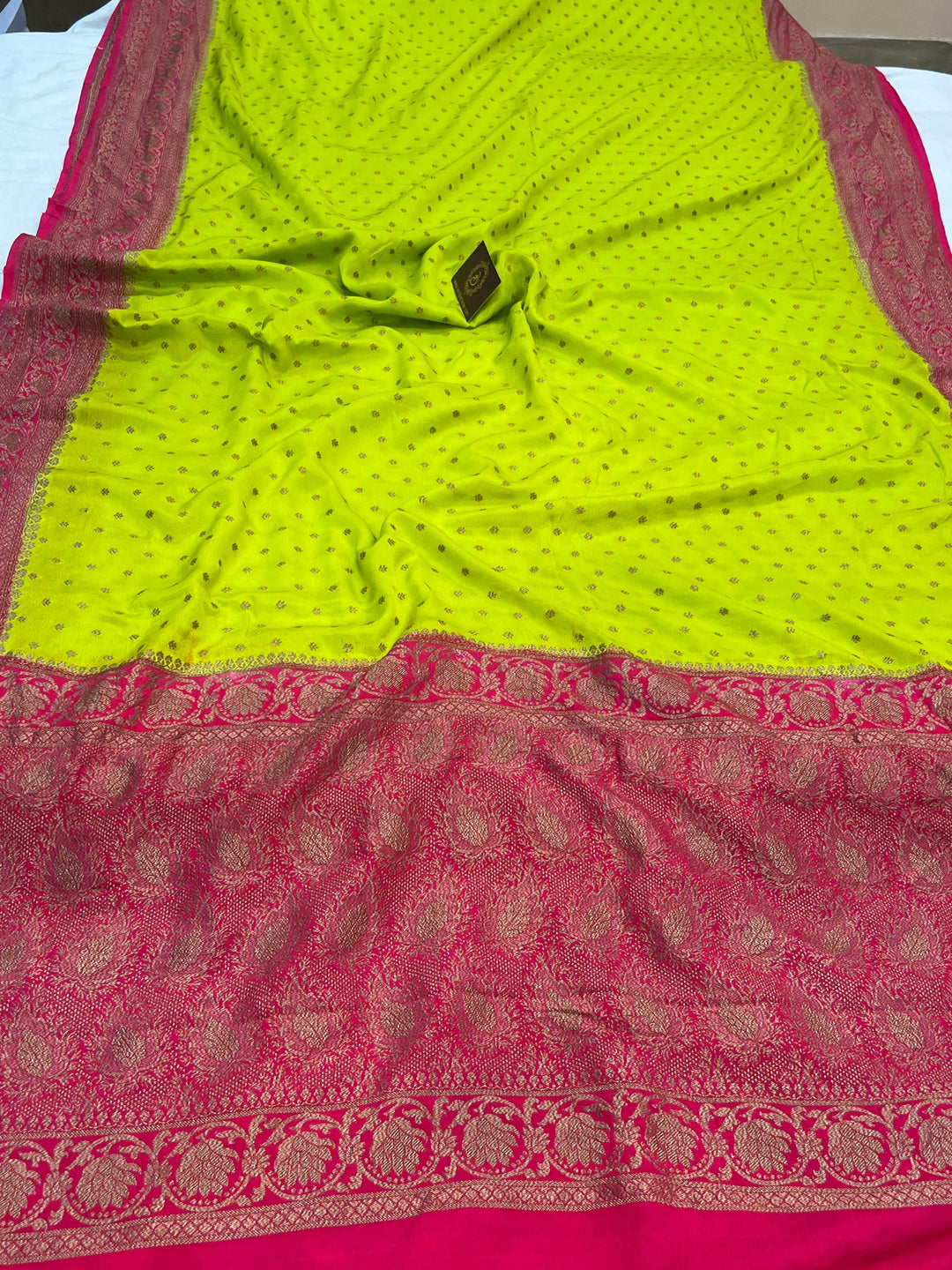 Lemon Yellow Pure Kora Silk Handloom Banarasi Saree