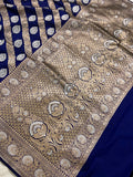 Deep Royal Blue Pure Banarasi Handloom Katan Silk Saree - Aura Benaras