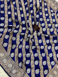 Deep Royal Blue Pure Banarasi Handloom Katan Silk Saree - Aura Benaras