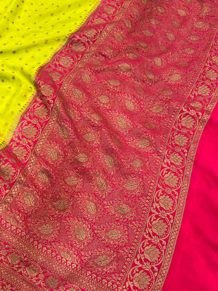 Lemon Yellow Pure Kora Silk Handloom Banarasi Saree