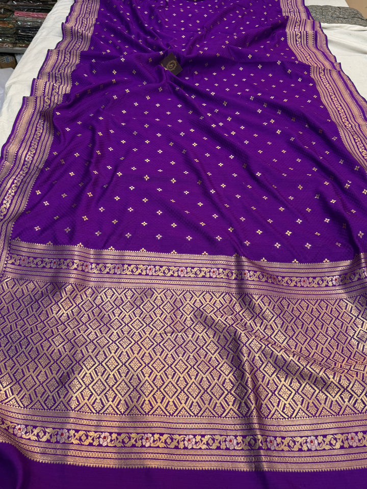 Purple Pure Chiniya Silk Handloom Banarasi Saree