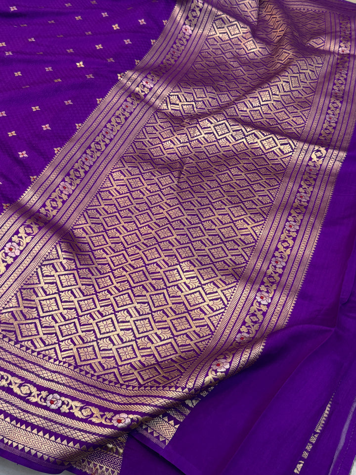 Purple Pure Chiniya Silk Handloom Banarasi Saree