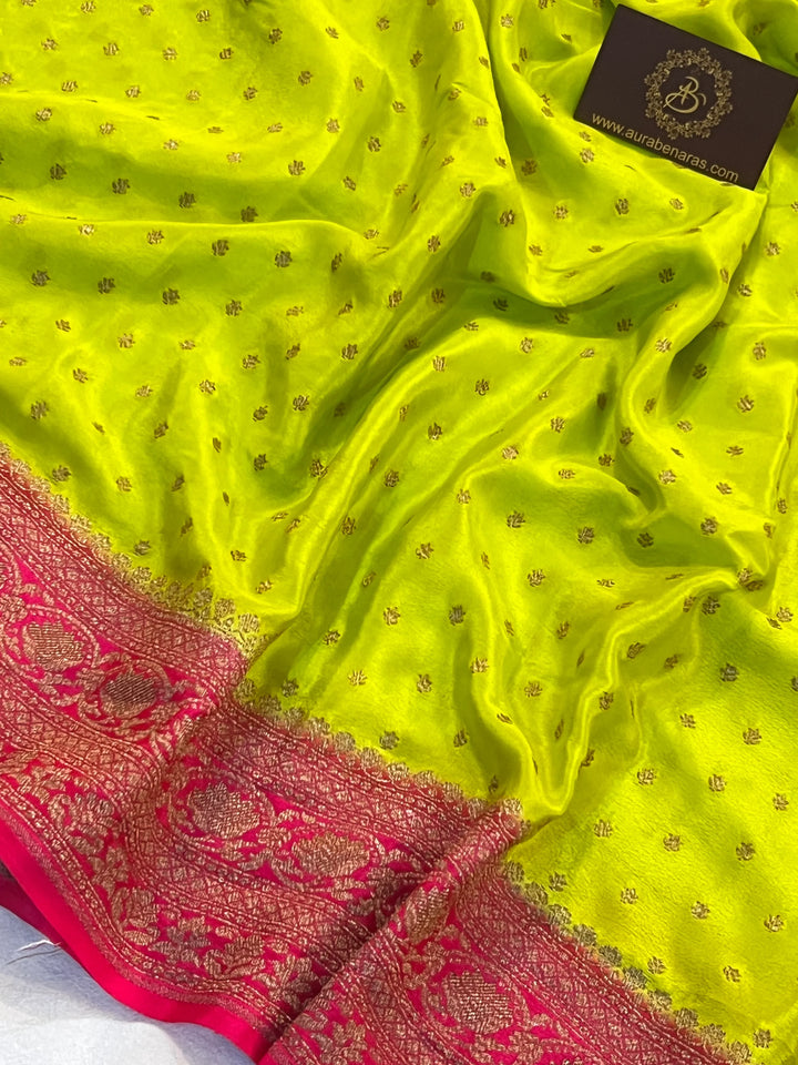 Lemon Yellow Pure Kora Silk Handloom Banarasi Saree