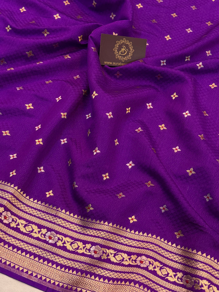 Purple Pure Chiniya Silk Handloom Banarasi Saree