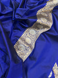 Deep Royal Blue Pure Banarasi Handloom Katan Silk Saree - Aura Benaras