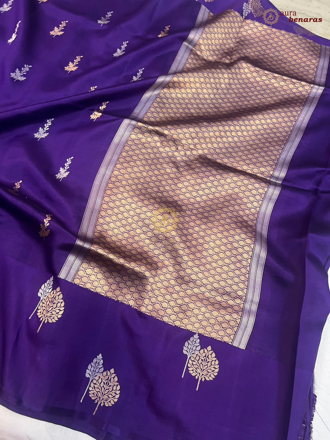 Purple Banarasi Silk Saree | Kadhwa & Sona Rupa Border