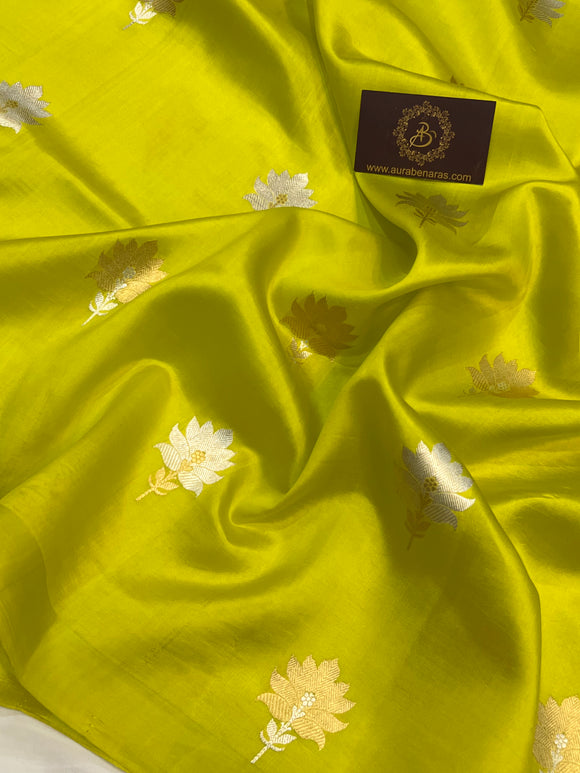 Neon Green Pure Banarasi Handloom Silk Saree