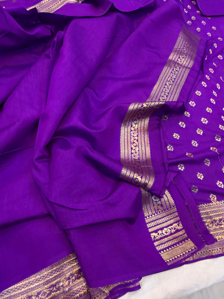 Purple Pure Chiniya Silk Handloom Banarasi Saree