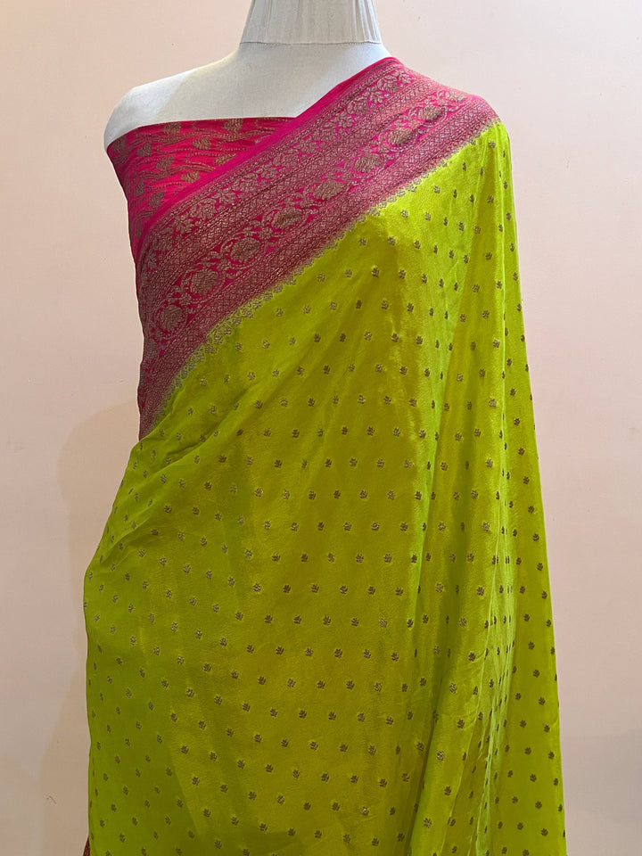 Lemon Yellow Pure Kora Silk Handloom Banarasi Saree