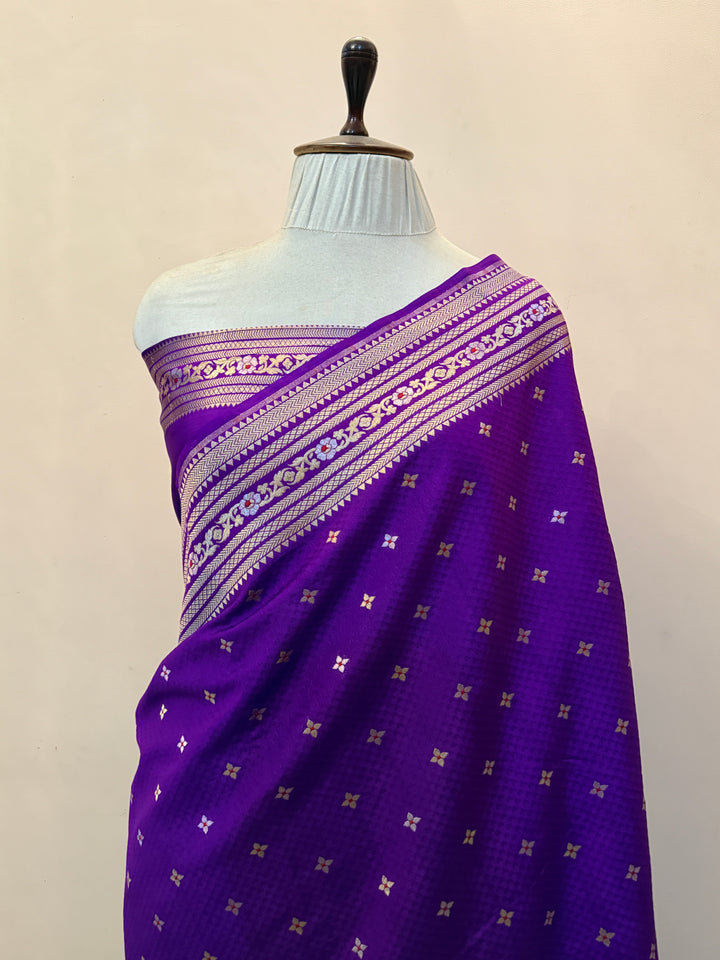 Purple Pure Chiniya Silk Handloom Banarasi Saree
