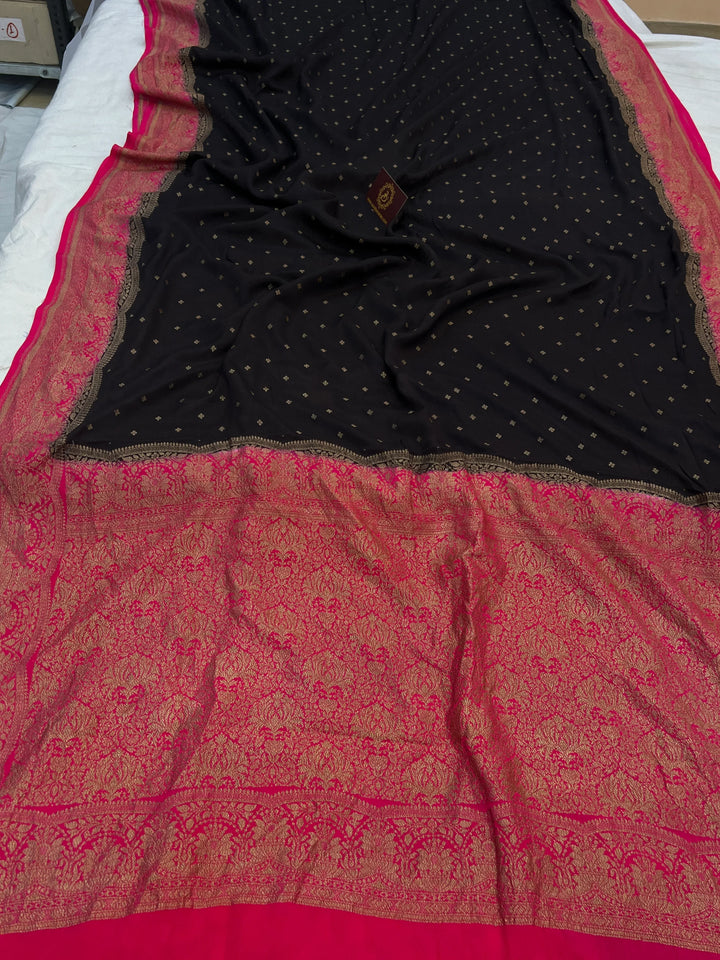 Black Pure Crepe Silk Handloom Banarasi Saree