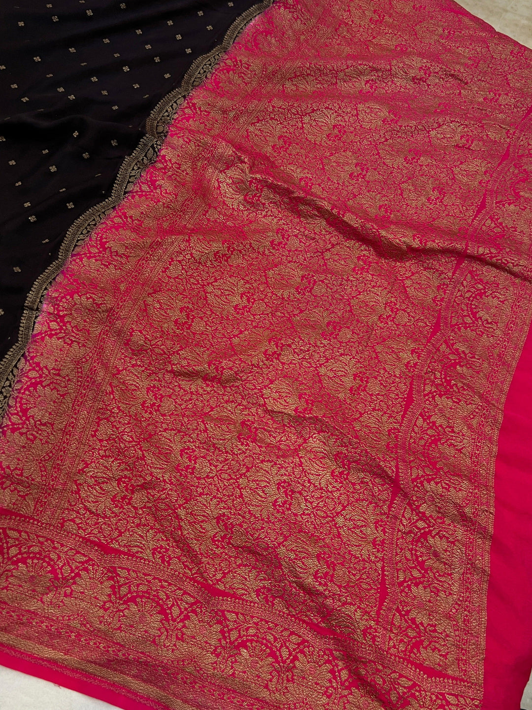 Black Pure Crepe Silk Handloom Banarasi Saree