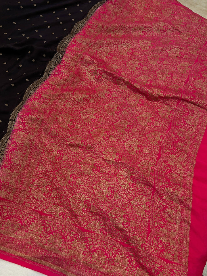 Black Pure Crepe Silk Handloom Banarasi Saree