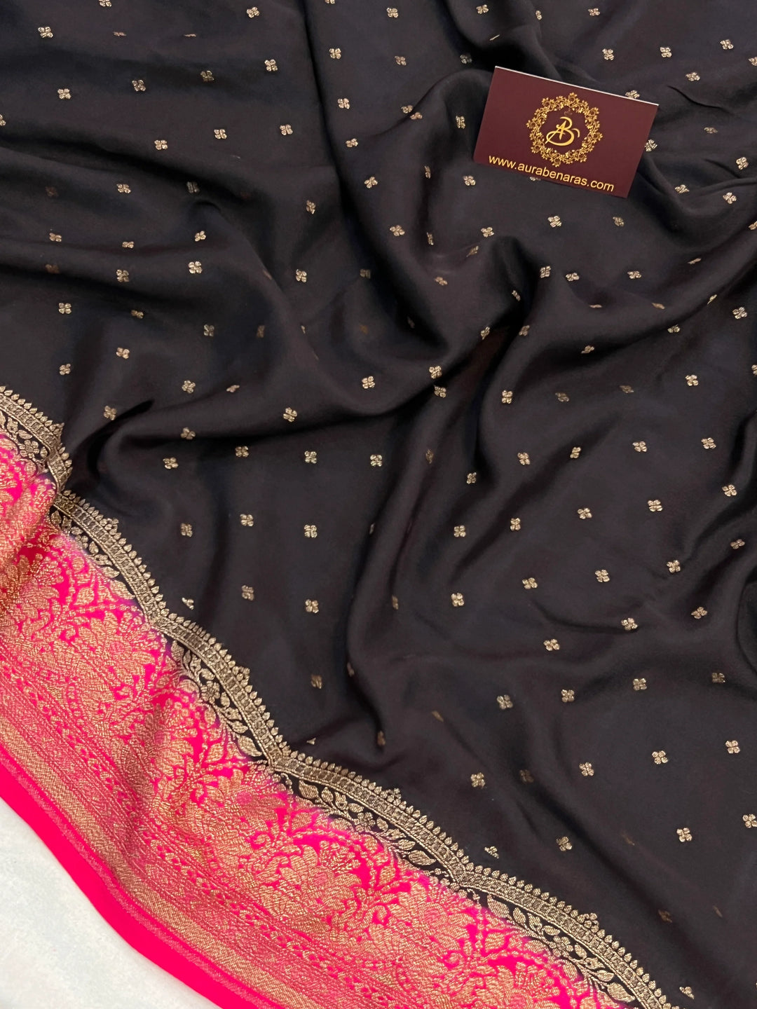 Black Pure Crepe Silk Handloom Banarasi Saree