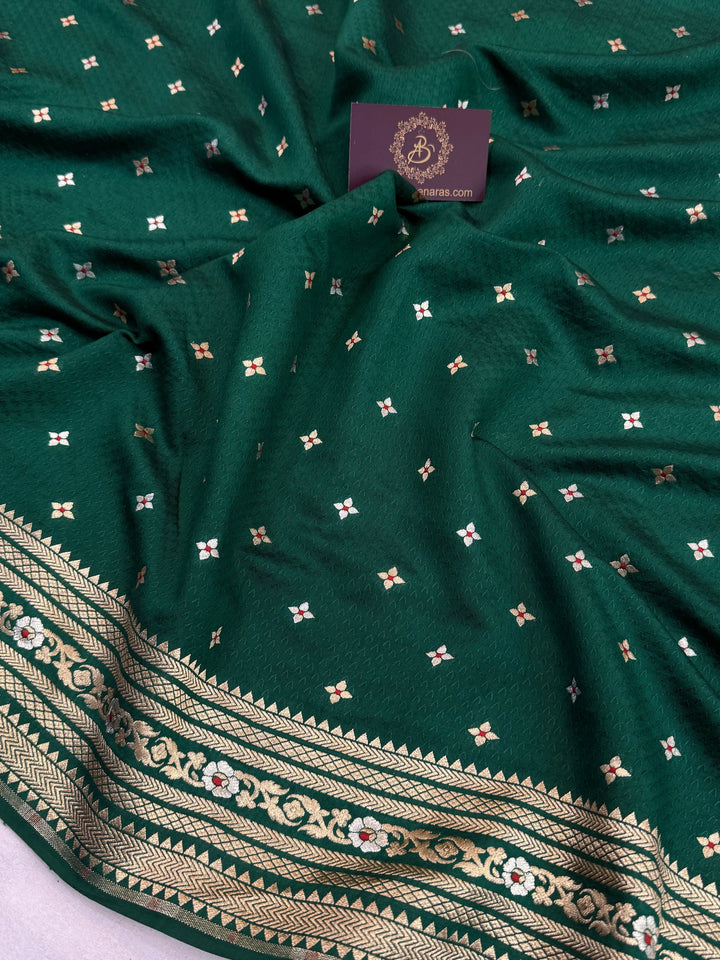 Bottle Green Pure Chiniya Silk Handloom Banarasi Saree