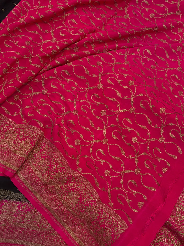 Black Pure Crepe Silk Handloom Banarasi Saree