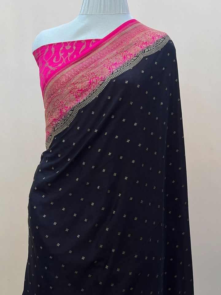 Black Pure Crepe Silk Handloom Banarasi Saree
