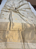 Cream Pure Banarasi Handloom Silk Saree - Aura Benaras