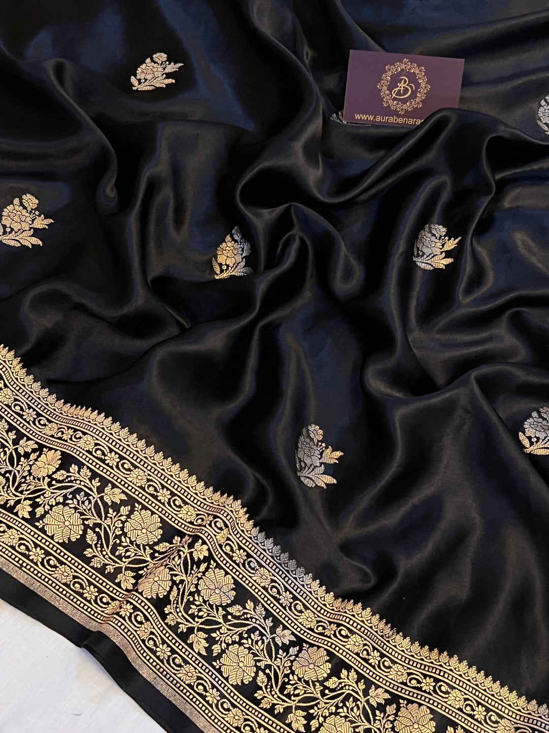 Black Pure Mashru Silk Handloom Banarasi Saree