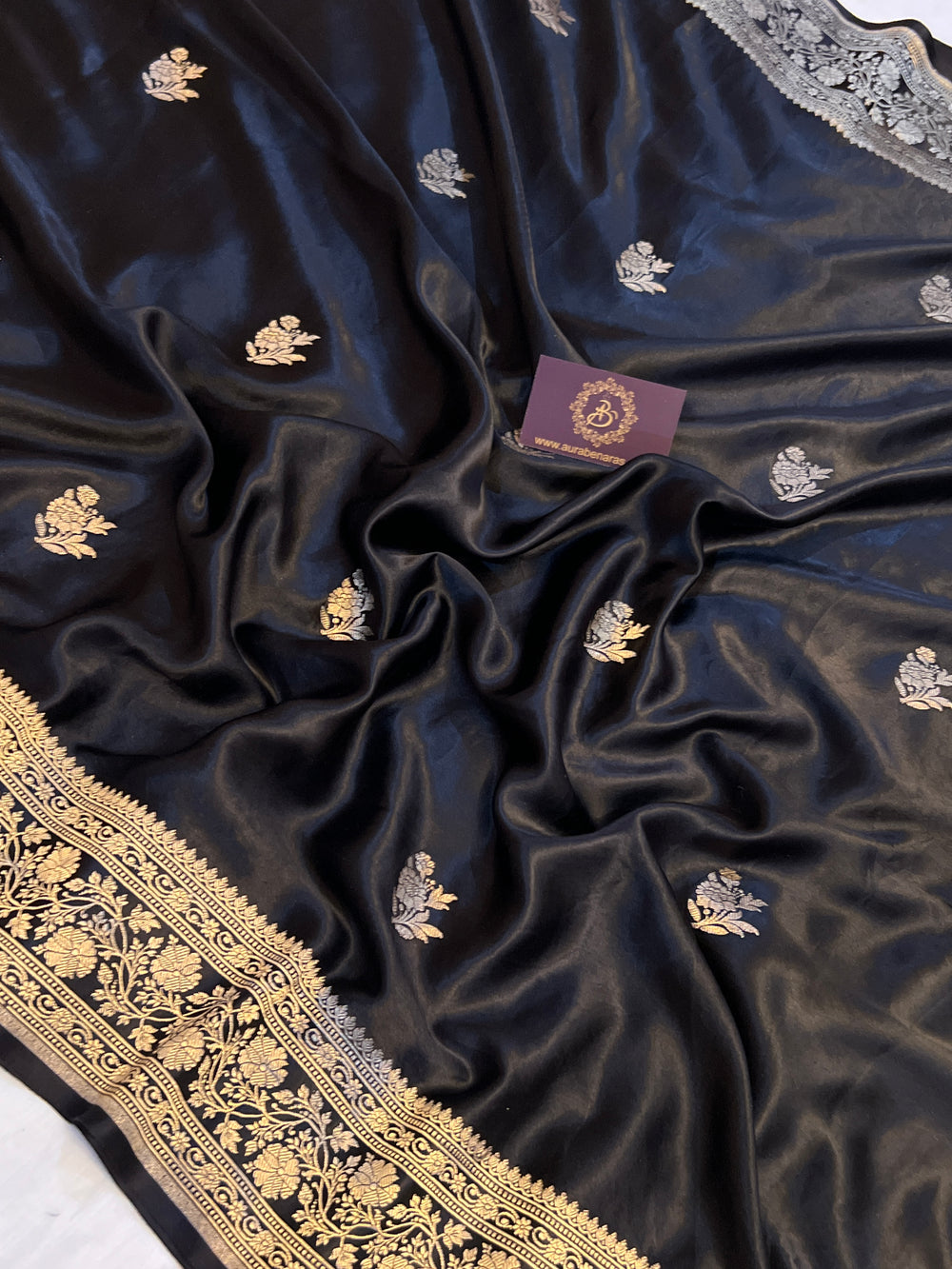 Black Pure Mashru Silk Handloom Banarasi Saree