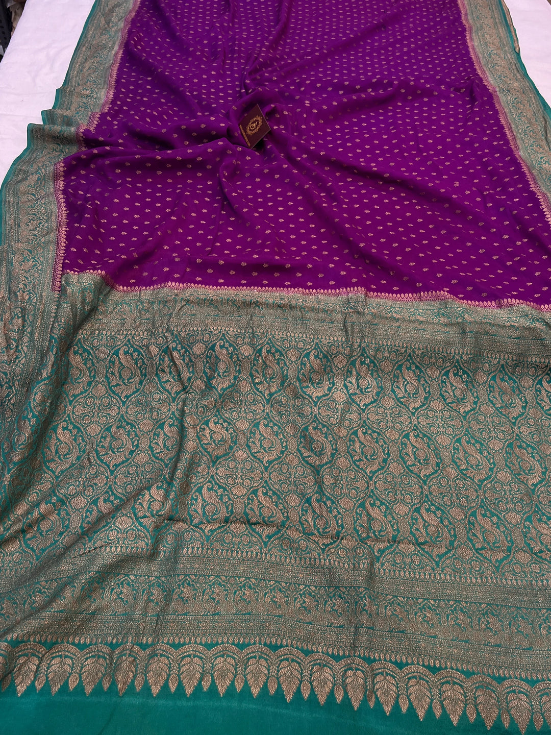Purple Pure Crepe Silk Handloom Banarasi Saree