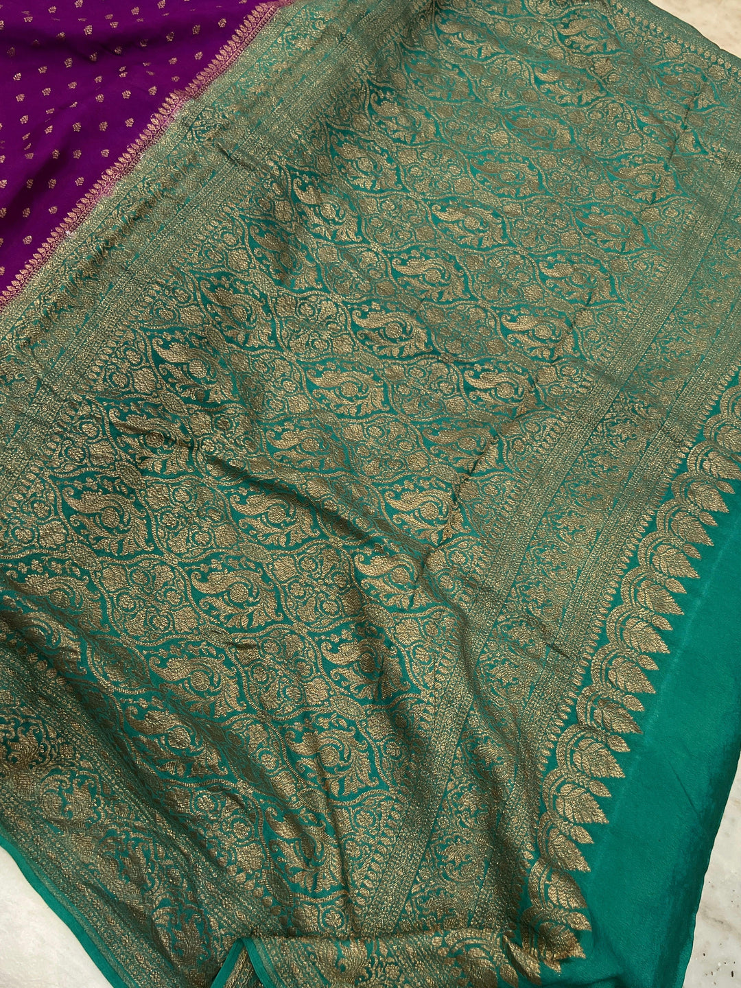 Purple Pure Crepe Silk Handloom Banarasi Saree