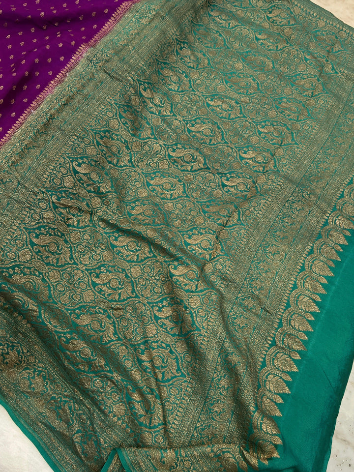 Purple Pure Crepe Silk Handloom Banarasi Saree