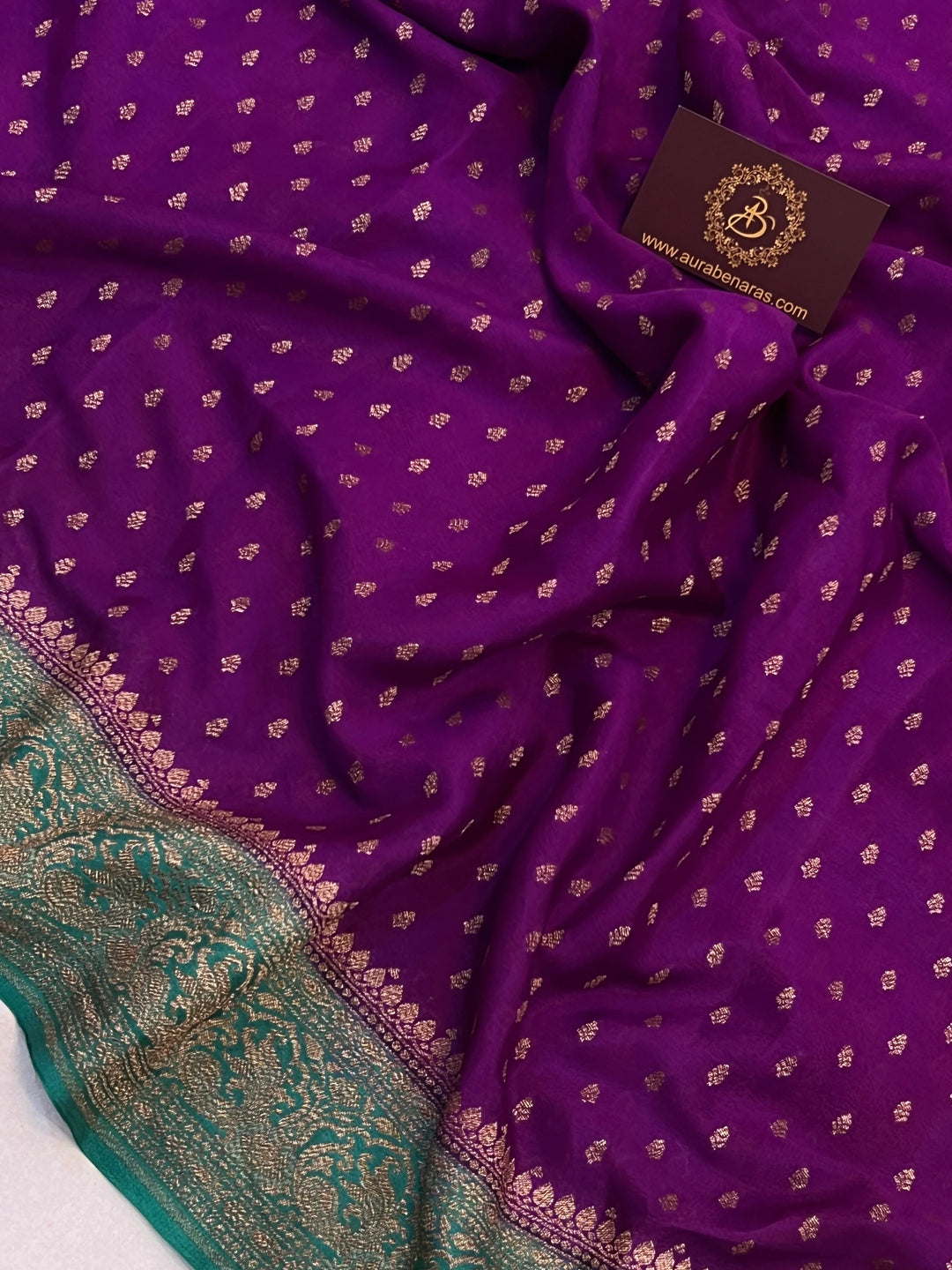 Purple Pure Crepe Silk Handloom Banarasi Saree