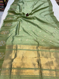 Pista Green Pure Banarasi Handloom Silk Saree - Aura Benaras