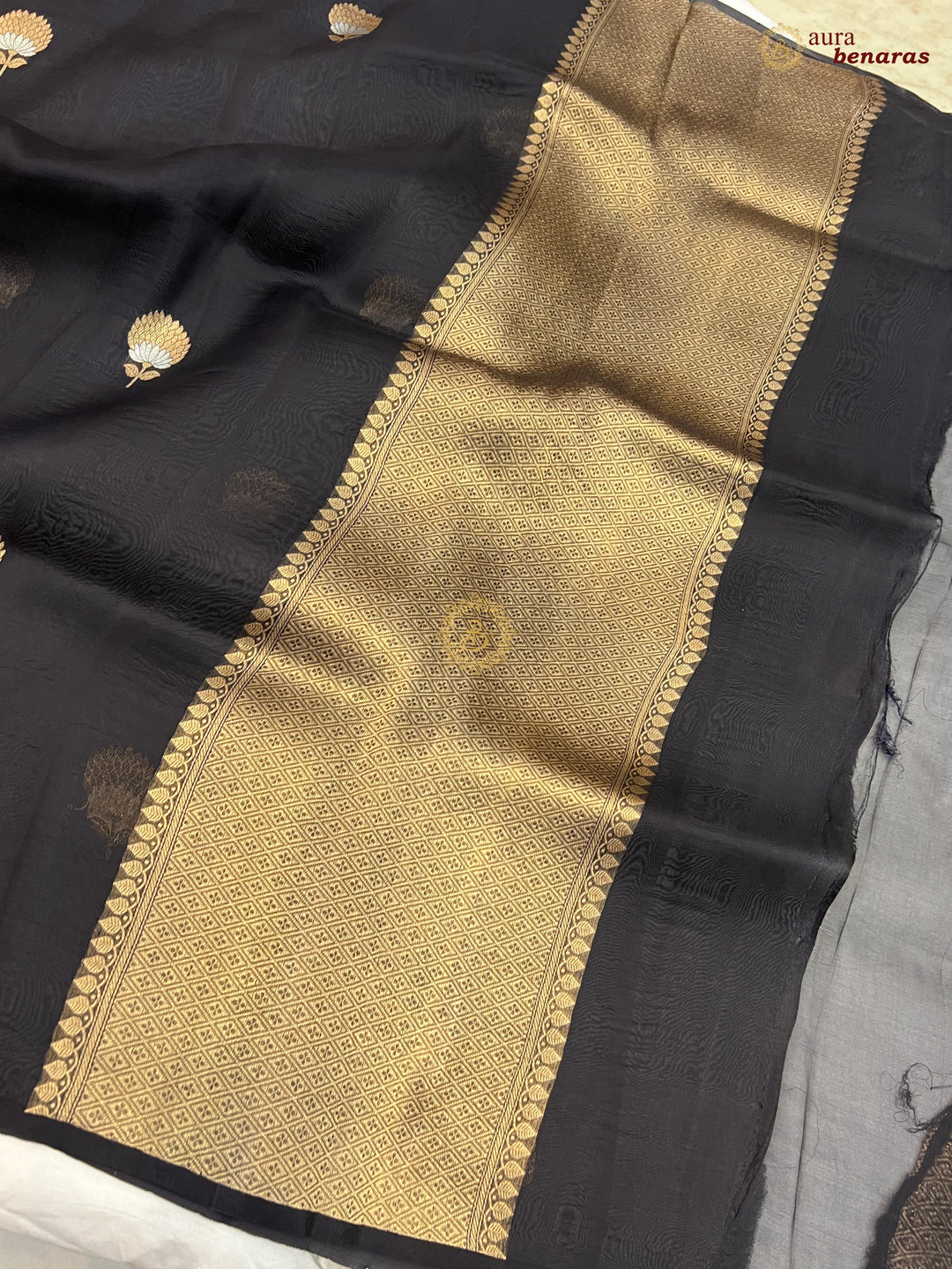 Black Kora Silk Banarasi Saree with Sona Rupa Butis